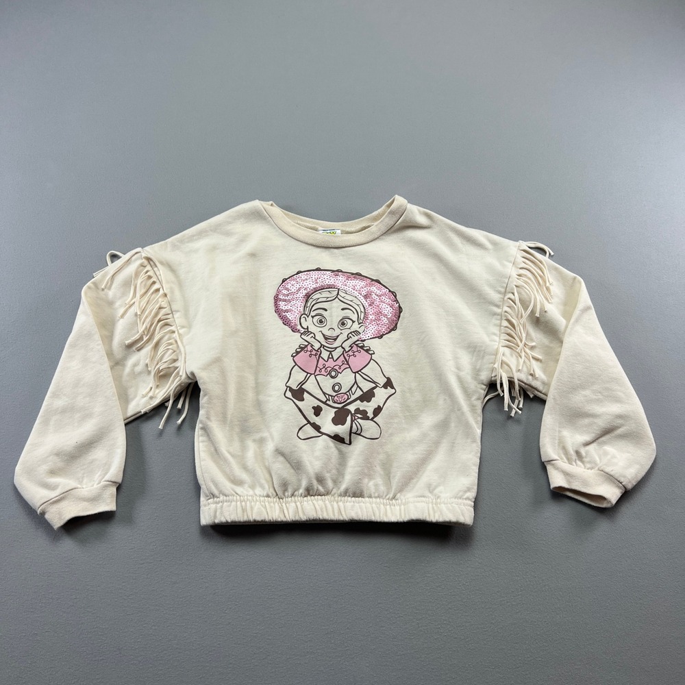 Disney Toy Story Jessie Fringe Sweatshirt Girls 6X Beige Graphic Print Crewneck